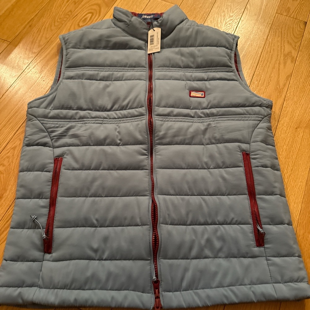 johnnie-O Light Blue Puffer Vest with Red Accents